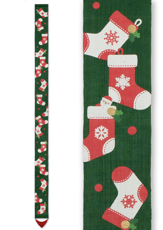 Hand-dyed Linen Japanese Narrow Tapestry - Present from Santa Claus -, Kyoto Noren, Japanese wall hanging scroll
