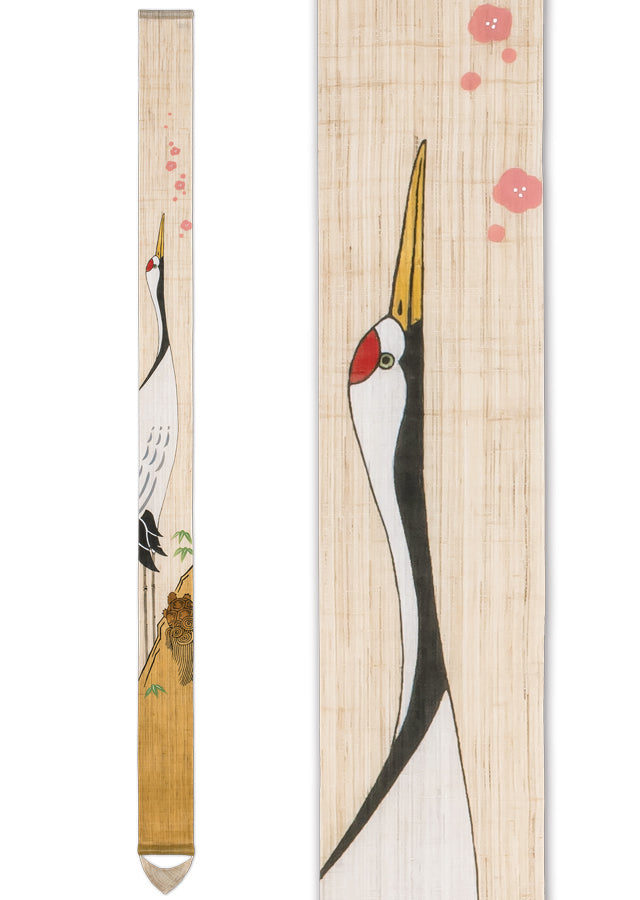 Hand-dyed Linen Japanese Narrow Tapestry - Crane -, Kyoto Noren, Japanese wall hanging scroll
