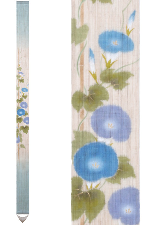 Hand-dyed Linen Japanese Narrow Tapestry - Morning Glory -, Kyoto Noren, Japanese wall hanging scroll