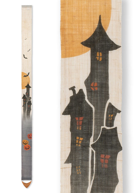 Hand-dyed Linen Japanese Narrow Tapestry - Halloween -, Kyoto Noren, Japanese wall hanging scroll