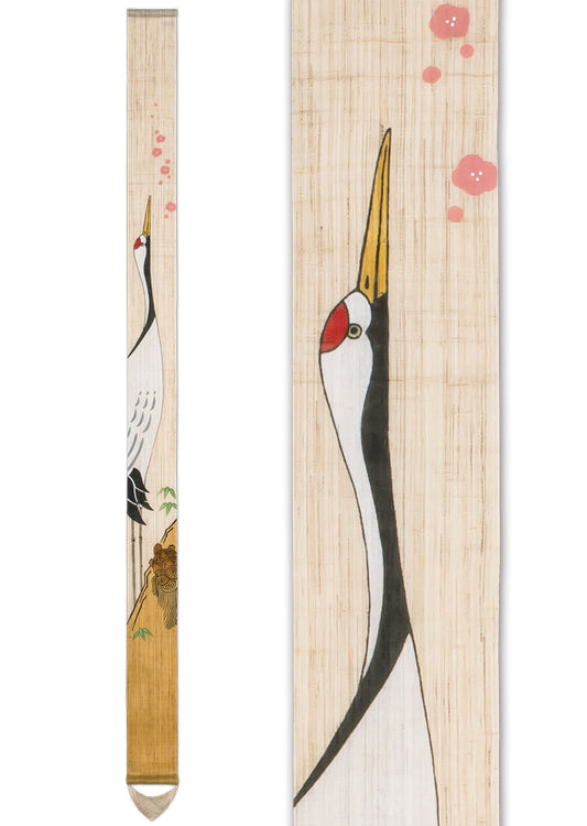 Hand-dyed Linen Japanese Narrow Tapestry - Crane -, Kyoto Noren, Japanese wall hanging scroll