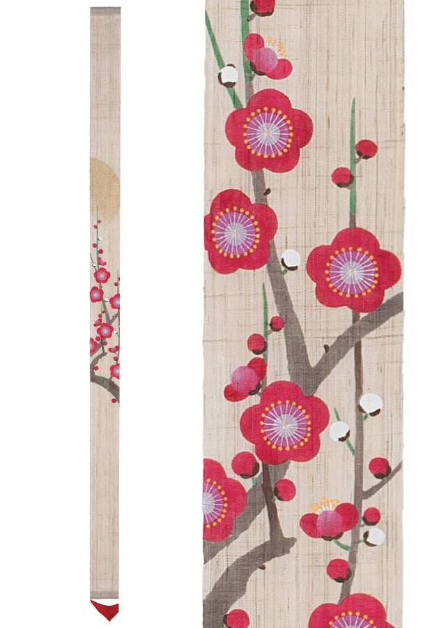 Hand-dyed Linen Japanese Narrow Tapestry - Japanese Apricot -, Kyoto Noren, Japanese wall hanging scroll