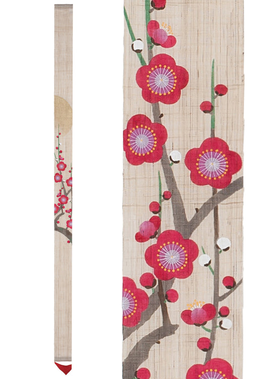 Hand-dyed Linen Japanese Narrow Tapestry - Japanese Apricot -, Kyoto Noren, Japanese wall hanging scroll