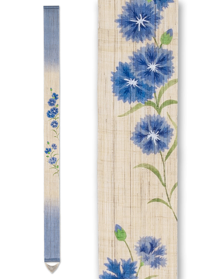 Hand-dyed Linen Japanese Narrow Tapestry - Cornflower -, Kyoto Noren, Japanese wall hanging scroll