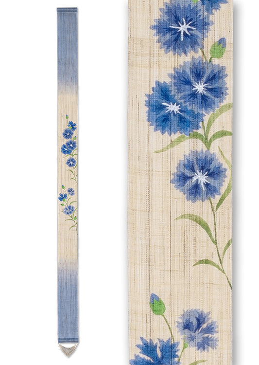 Hand-dyed Linen Japanese Narrow Tapestry - Cornflower -, Kyoto Noren, Japanese wall hanging scroll