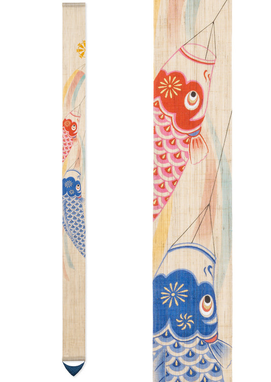 Hand-dyed Linen Japanese Narrow Tapestry - Koinobori (carp-shaped streamer) -, Kyoto Noren, Japanese wall hanging scroll