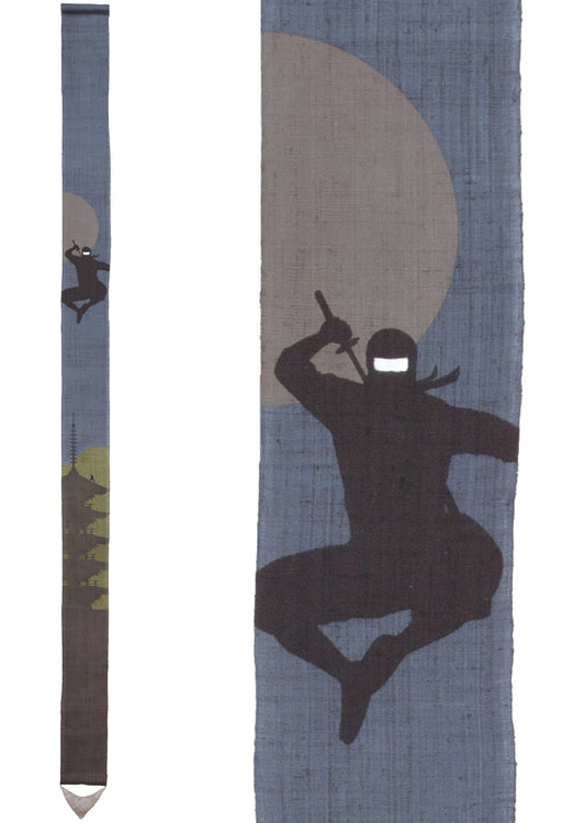 Hand-dyed Linen Japanese Narrow Tapestry - Ninja -, Kyoto Noren, Japanese wall hanging scroll