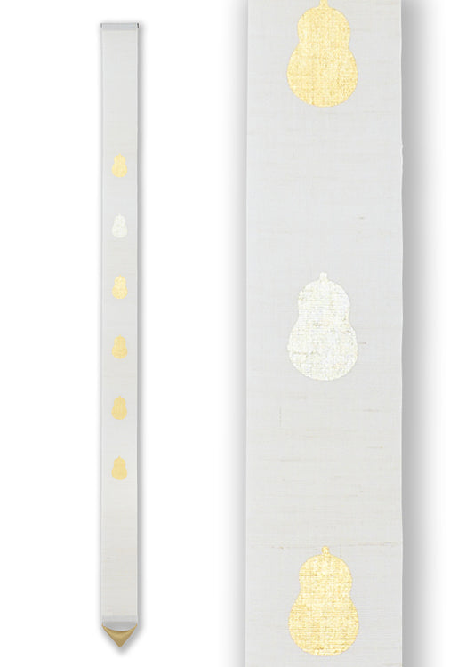 Hand-dyed Linen Japanese Narrow Tapestry with Kanazawa Gold Leaf - Gourd -, Kyoto Noren, Japanese wall hanging scroll