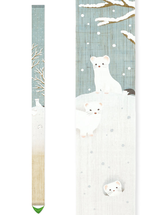 Hand-dyed Linen Japanese Narrow Tapestry - Ermine -, Kyoto Noren, Japanese wall hanging scroll