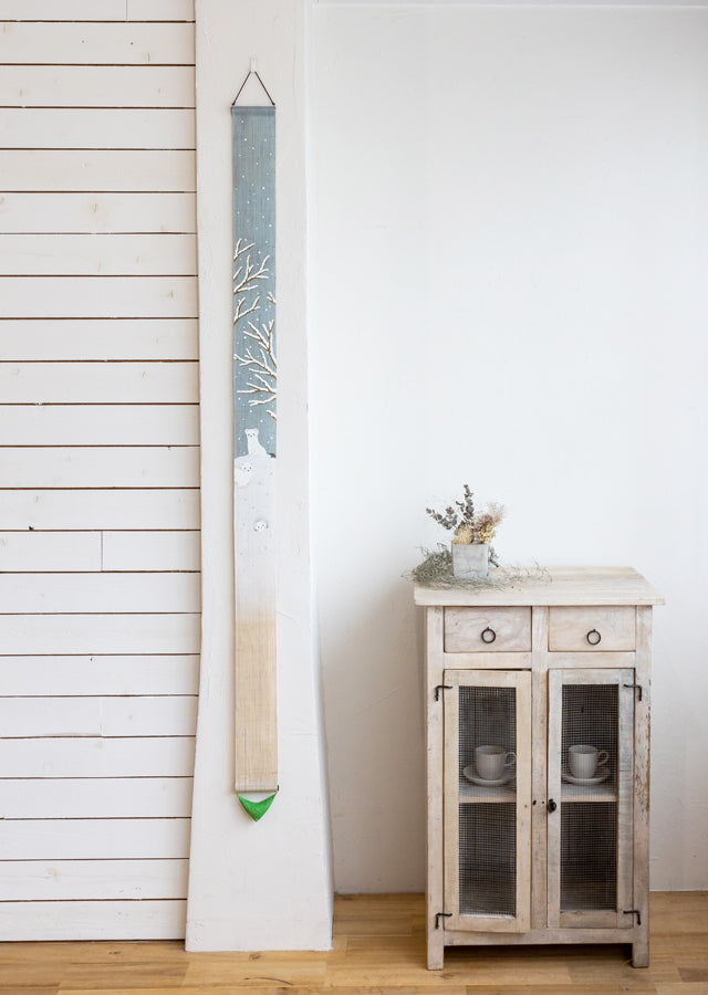 Hand-dyed Linen Japanese Narrow Tapestry - Ermine -, Kyoto Noren, Japanese wall hanging scroll