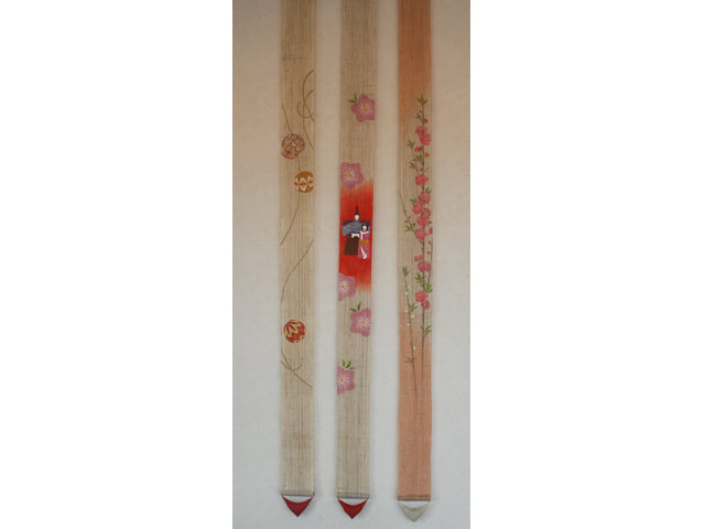 Hand-dyed Linen Japanese Narrow Tapestry - Peach Blossom -, Kyoto Noren, Japanese wall hanging scroll