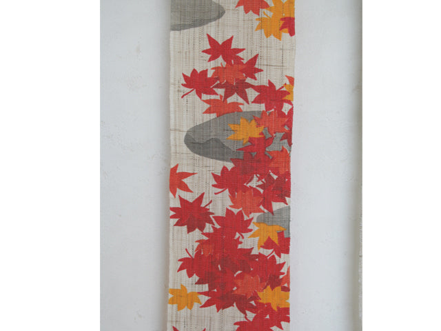 Hand-dyed Linen Japanese Narrow Tapestry - Autumn Leaves -, Kyoto Noren, Japanese wall hanging scroll