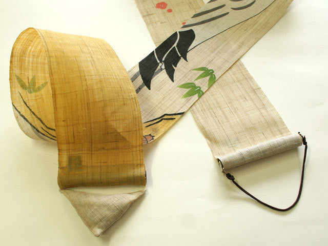 Hand-dyed Linen Japanese Narrow Tapestry - Crane -, Kyoto Noren, Japanese wall hanging scroll