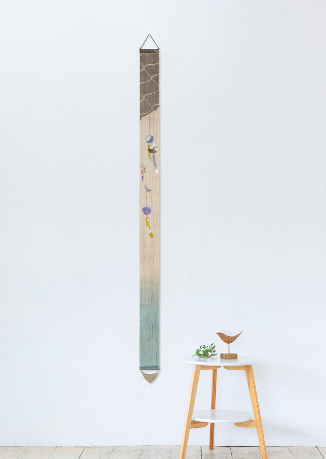 Hand-dyed Linen Japanese Narrow Tapestry - Furin(Japanese wind bell) -, Kyoto Noren, Japanese wall hanging scroll