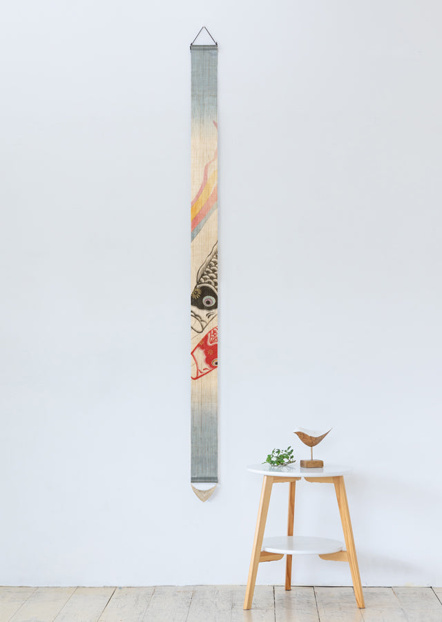 Hand-dyed Linen Japanese Narrow Tapestry - Koinobori(carp-shaped streamer) -, Kyoto Noren, Japanese wall hanging scroll