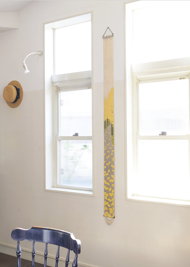 Hand-dyed Linen Japanese Narrow Tapestry - Ginkgo Tree Line -, Kyoto Noren, Japanese wall hanging scroll