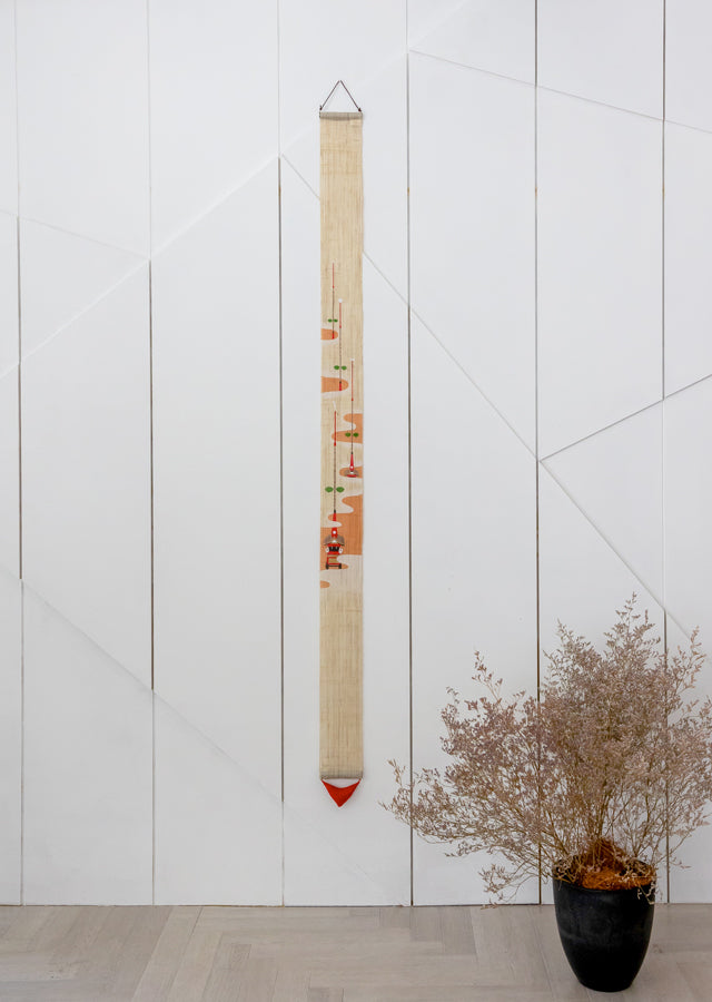 Hand-dyed Linen Japanese Narrow Tapestry - Kyoto's Gion Festival -, Kyoto Noren, Japanese wall hanging scroll