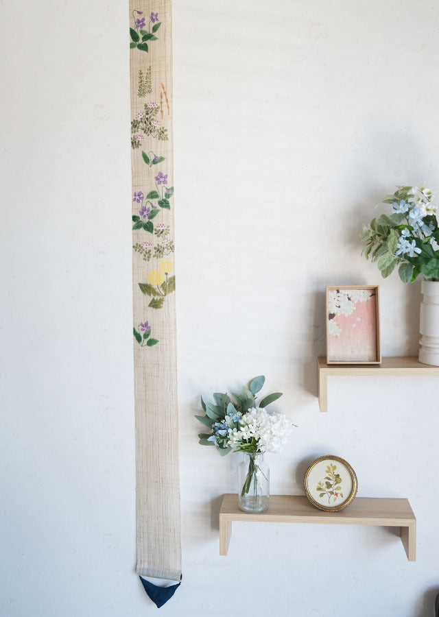 Hand-dyed Linen Japanese Narrow Tapestry - Violet -, Kyoto Noren, Japanese wall hanging scroll