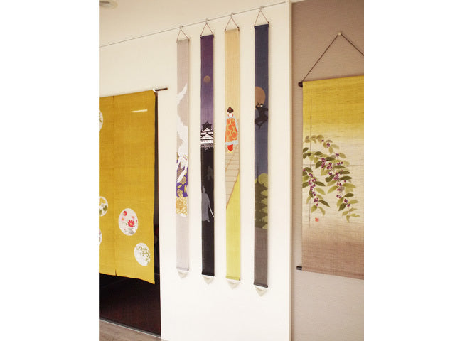 Hand-dyed Linen Japanese Narrow Tapestry - Samurai -, Kyoto Noren, Japanese wall hanging scroll