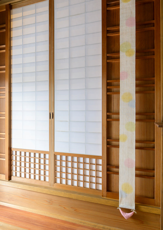 Hand-dyed Linen Japanese Narrow Tapestry with Incense - Rainbow Drop -, Kyoto Noren, Japanese wall hanging scroll