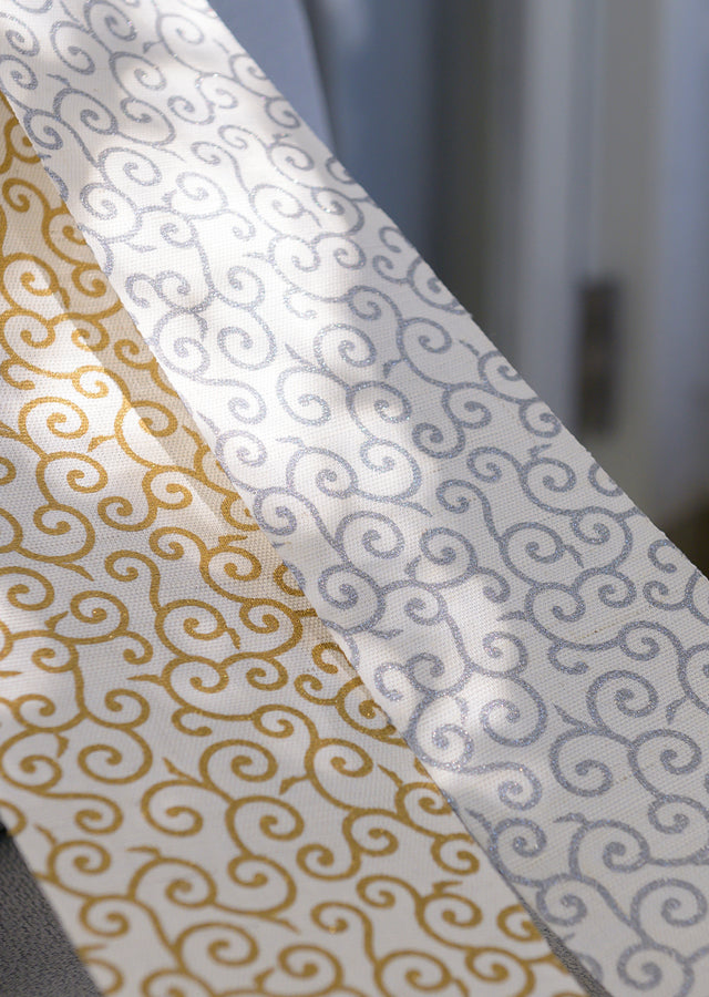 Hand-dyed Linen Japanese Narrow Tapestry - Gold Arabesque -, Kyoto Noren, Japanese wall hanging scroll