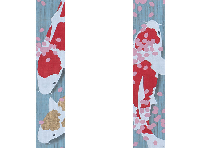 Hand-dyed Linen Japanese Narrow Tapestry - Japanese Koi Fish -, Kyoto Noren, Japanese wall hanging scroll