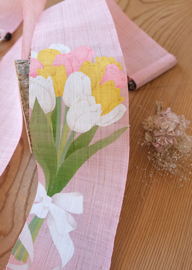 Hand-dyed Linen Japanese Narrow Tapestry - Tulip -, Kyoto Noren, Japanese wall hanging scroll
