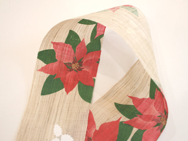 Hand-dyed Linen Japanese Narrow Tapestry - Poinsettia -, Kyoto Noren, Japanese wall hanging scroll