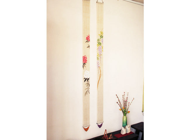 Hand-dyed Linen Japanese Narrow Tapestry - Wisteria -, Kyoto Noren, Japanese wall hanging scroll