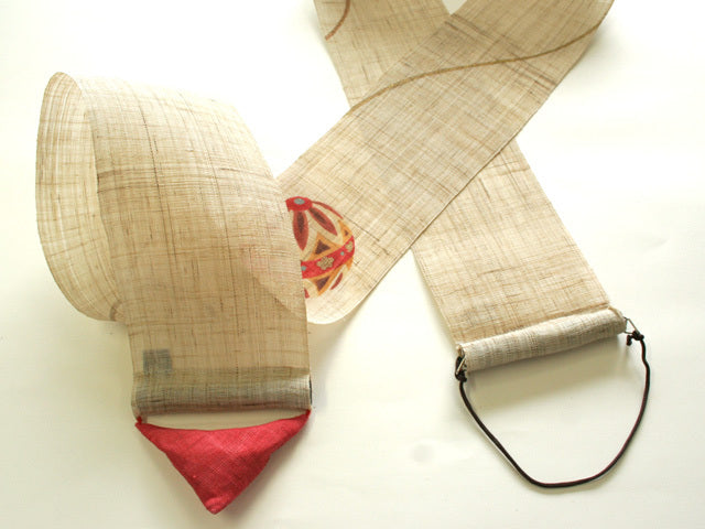 Hand-dyed Linen Japanese Narrow Tapestry - Temari(traditional japanese embroidered ball) -, Kyoto Noren, Japanese wall hanging scroll