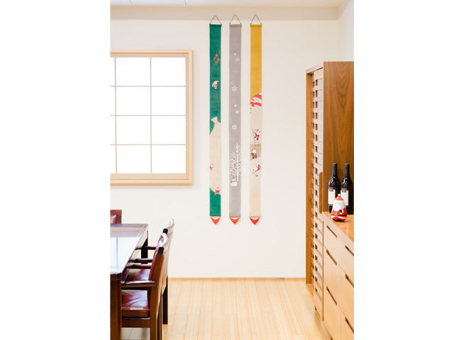 Hand-dyed Linen Japanese Narrow Tapestry - Snow Tree -, Kyoto Noren, Japanese wall hanging scroll
