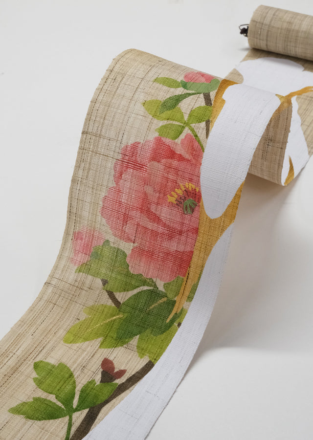 Hand-dyed Linen Japanese Narrow Tapestry - Winter Peony -, Kyoto Noren, Japanese wall hanging scroll