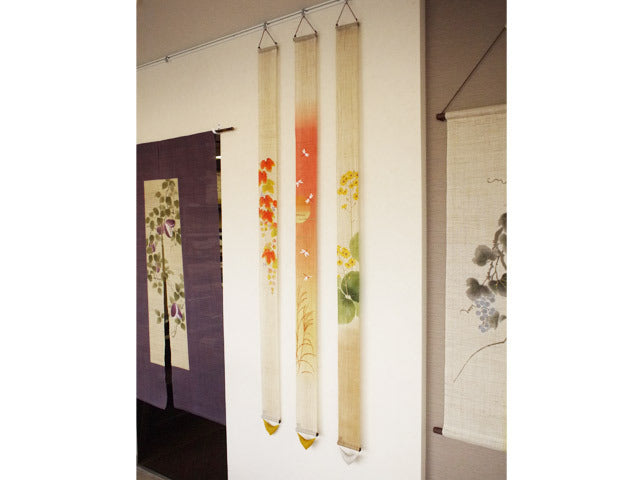 Hand-dyed Linen Japanese Narrow Tapestry - Autumnal Scenery -, Kyoto Noren, Japanese wall hanging scroll