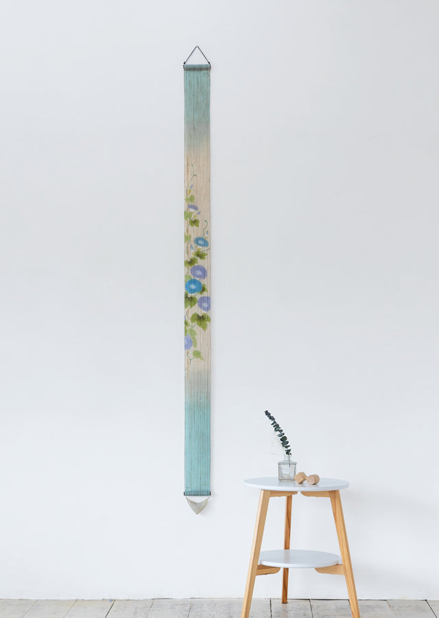 Hand-dyed Linen Japanese Narrow Tapestry - Morning Glory -, Kyoto Noren, Japanese wall hanging scroll
