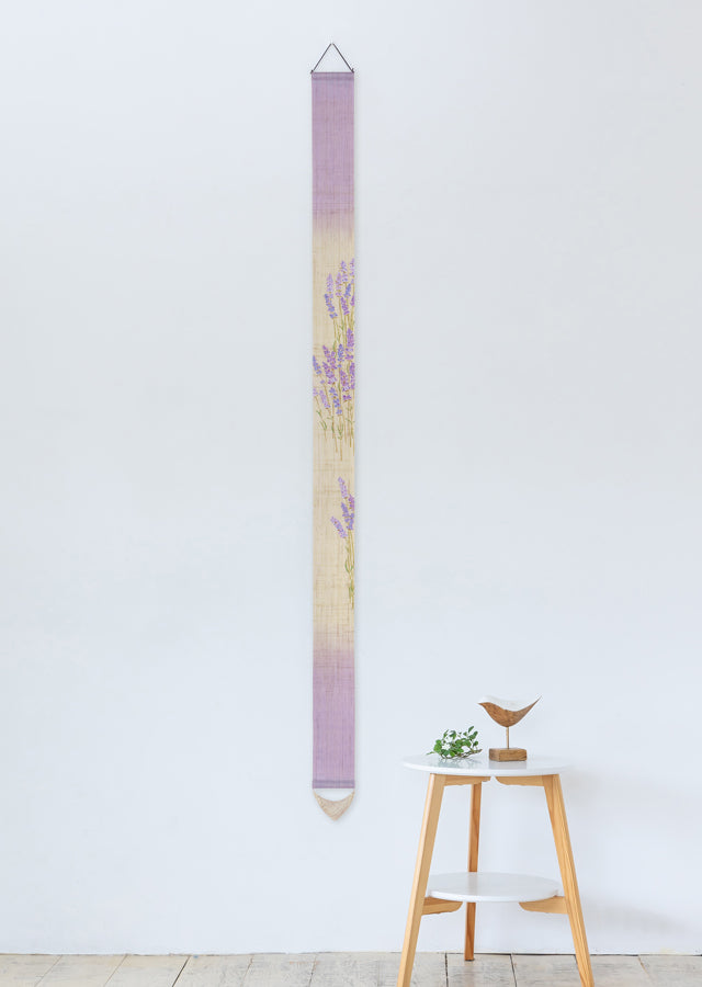 Hand-dyed Linen Japanese Narrow Tapestry - Lavender -, Kyoto Noren, Japanese wall hanging scroll