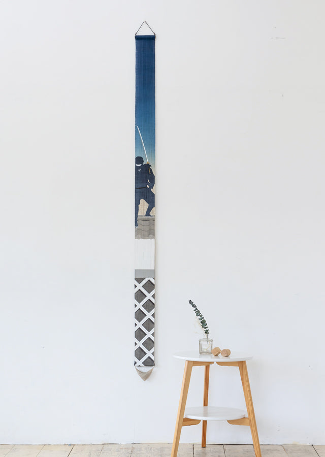 Hand-dyed Linen Japanese Narrow Tapestry - Ninja -, Kyoto Noren, Japanese wall hanging scroll