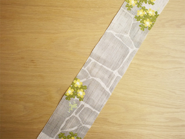 Hand-dyed Linen Japanese Narrow Tapestry - Yellow Sorrel -, Kyoto Noren, Japanese wall hanging scroll