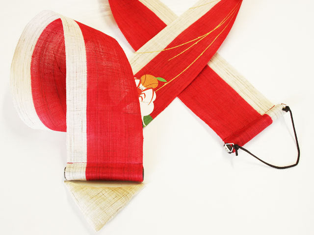 Hand-dyed Linen Japanese Narrow Tapestry - Kagami Mochi(Japanese traditional new year decoration) -, Kyoto Noren, Japanese wall hanging scroll