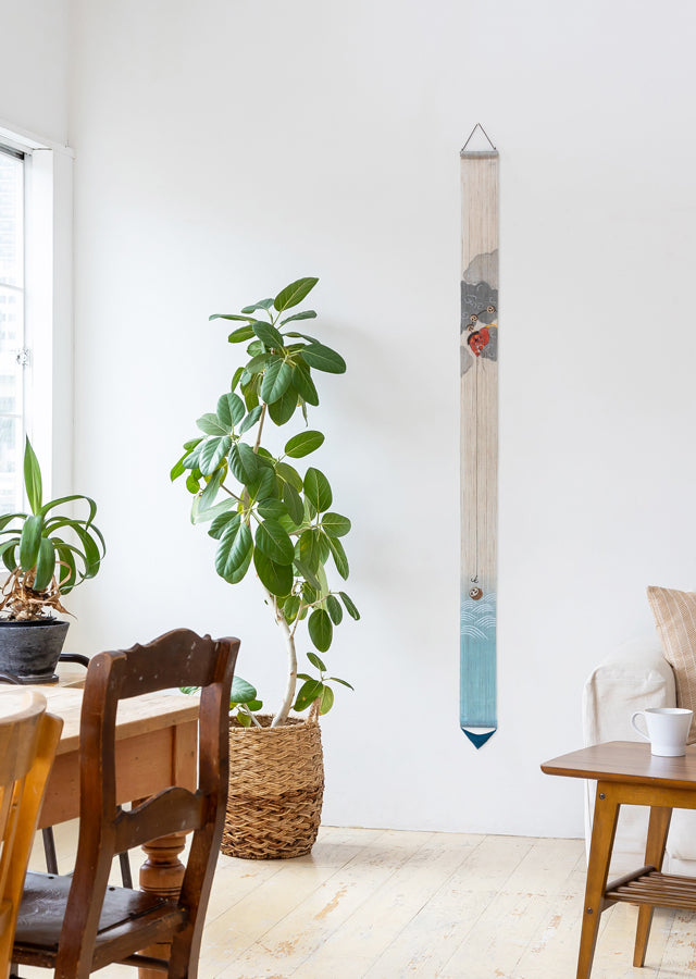 Hand-dyed Linen Japanese Narrow Tapestry - Japanese God of Thunder -, Kyoto Noren, Japanese wall hanging scroll