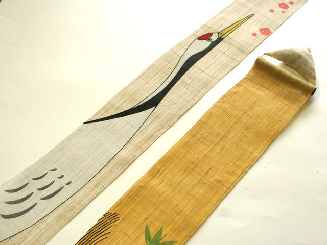 Hand-dyed Linen Japanese Narrow Tapestry - Crane -, Kyoto Noren, Japanese wall hanging scroll