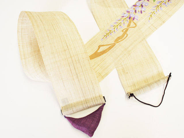 Hand-dyed Linen Japanese Narrow Tapestry - Wisteria -, Kyoto Noren, Japanese wall hanging scroll