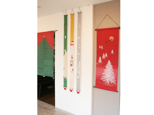 Hand-dyed Linen Japanese Narrow Tapestry - Snow Tree -, Kyoto Noren, Japanese wall hanging scroll