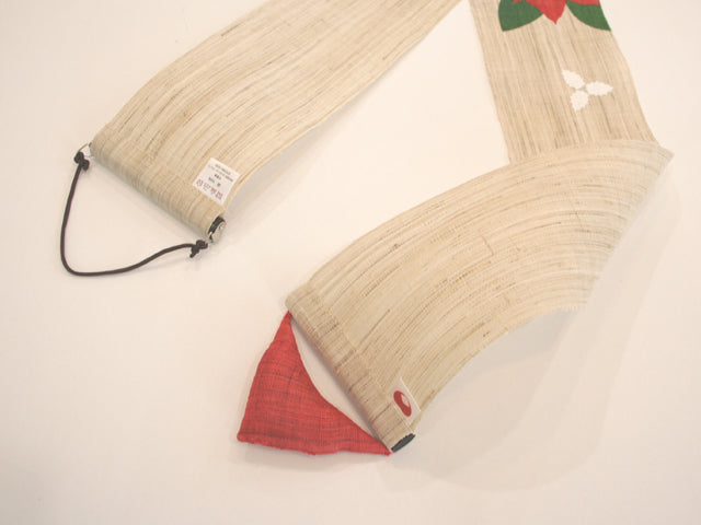Hand-dyed Linen Japanese Narrow Tapestry - Poinsettia -, Kyoto Noren, Japanese wall hanging scroll