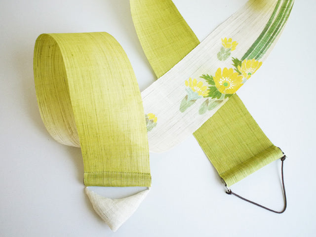 Hand-dyed Linen Japanese Narrow Tapestry - Narcissus and Adonis Ramosa -, Kyoto Noren, Japanese wall hanging scroll