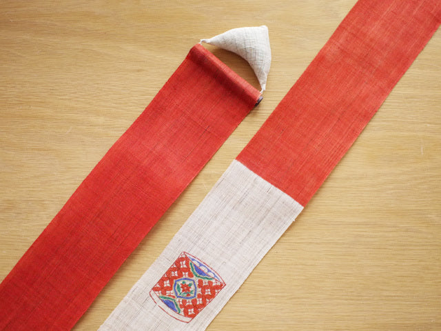 Hand-dyed Linen Japanese Narrow Tapestry - Japanese Soba Choko Cup / Red -, Kyoto Noren, Japanese wall hanging scroll