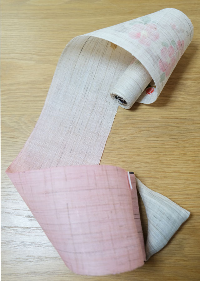 Hand-dyed Linen Japanese Narrow Tapestry - Japanese Quince -, Kyoto Noren, Japanese wall hanging scroll