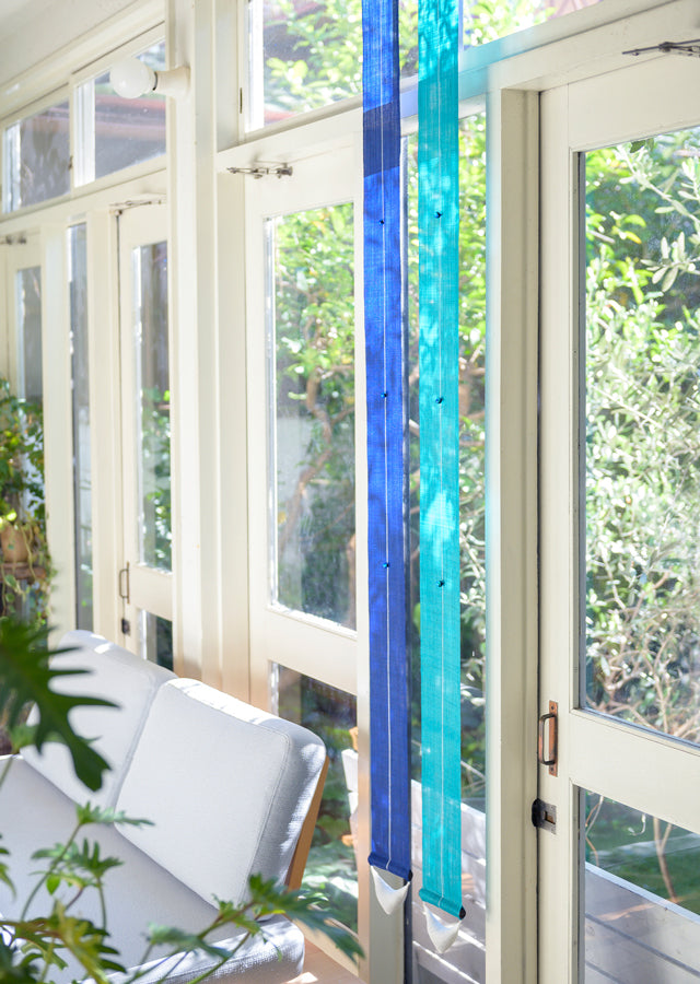 Hand-dyed Linen Japanese Narrow Tapestry with Hotaru Glass - Azure Color Glass -, Kyoto Noren, Japanese wall hanging scroll