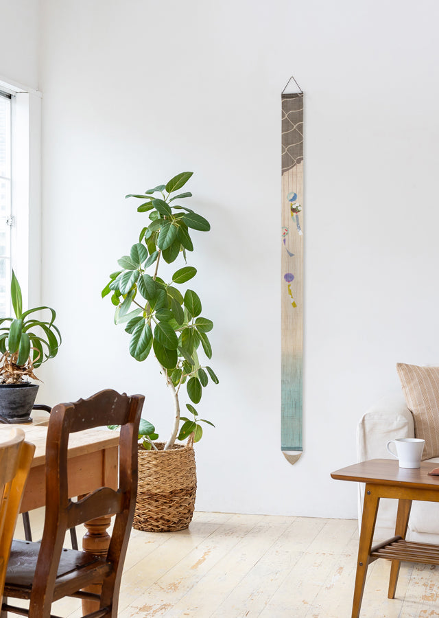 Hand-dyed Linen Japanese Narrow Tapestry - Furin(Japanese wind bell) -, Kyoto Noren, Japanese wall hanging scroll