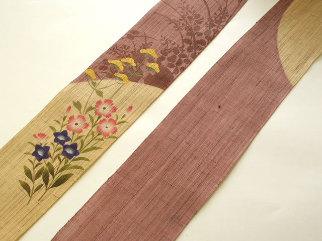 Hand-dyed Linen Japanese Narrow Tapestry - The Seven Flowers of Autumn -, Kyoto Noren, Japanese wall hanging scroll