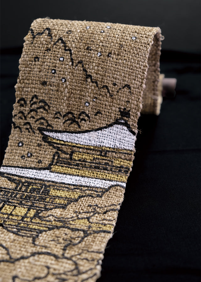 Hand-dyed Linen Japanese Narrow Tapestry 120cm - Kinkakuji Temple -, Kyoto Noren, Japanese wall hanging scroll